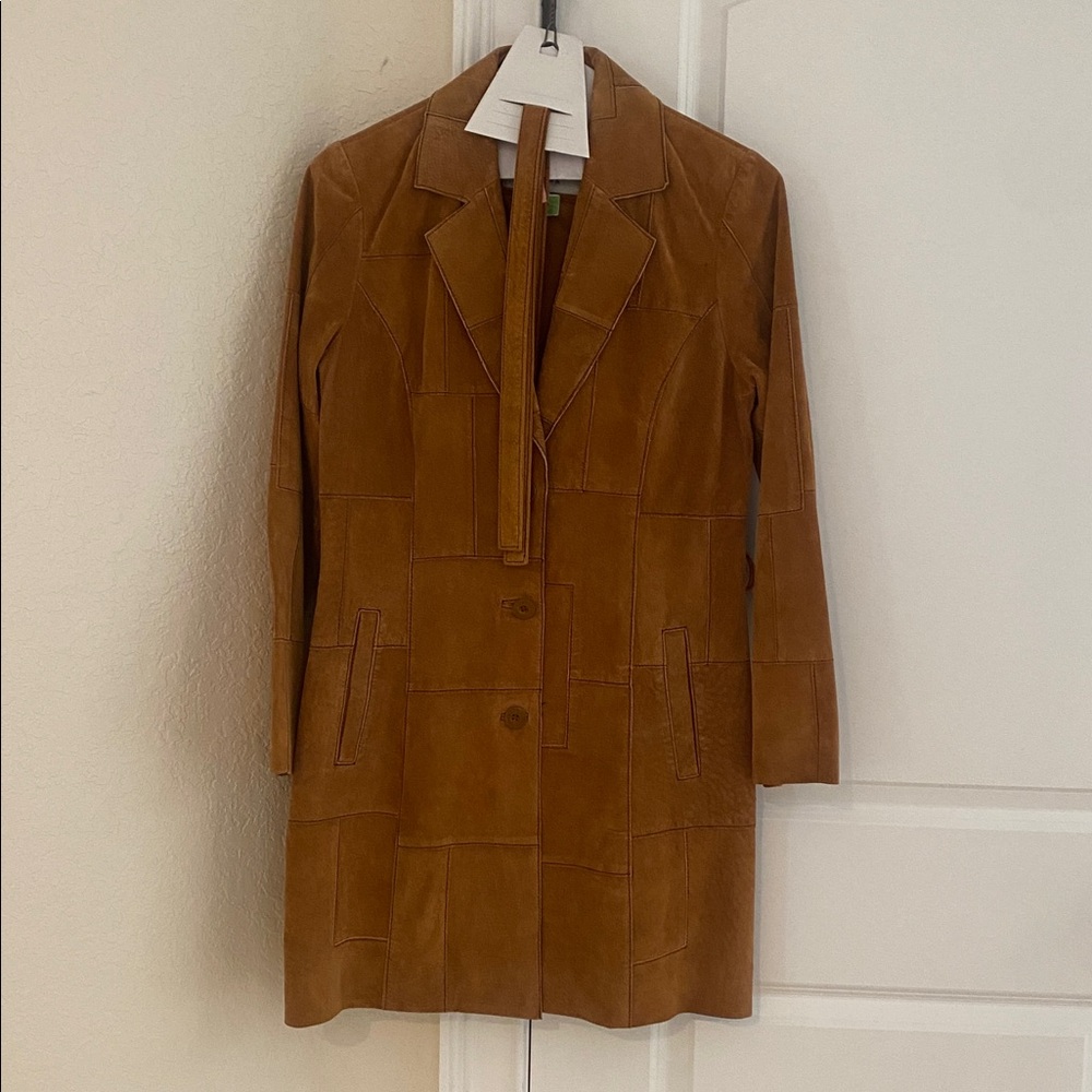 Vintage rare Wilsons Leather Tan Suede patchwork belted trench